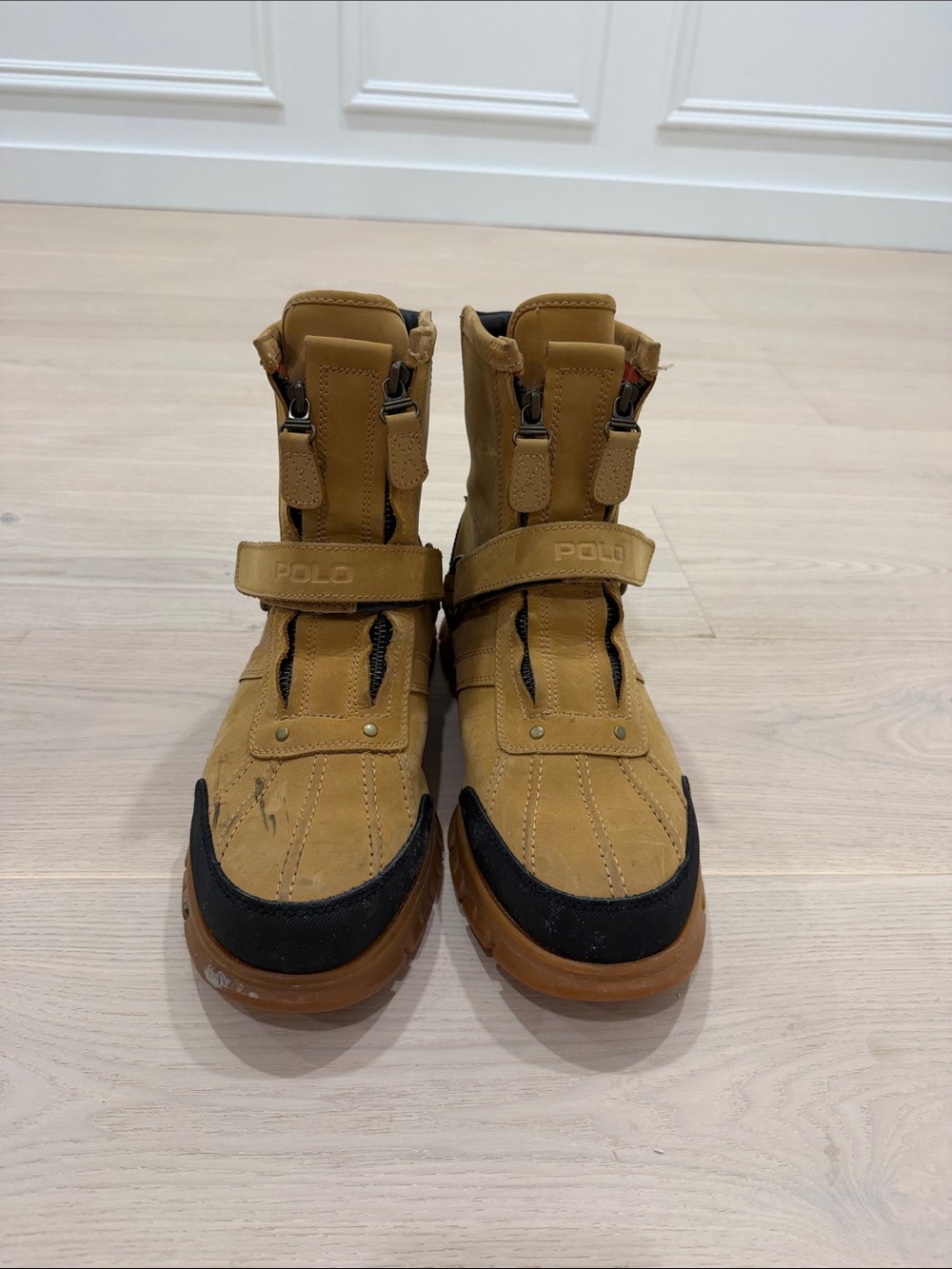 Polo by Ralph Lauren Men’s Tan & Black Leather Strap Boots